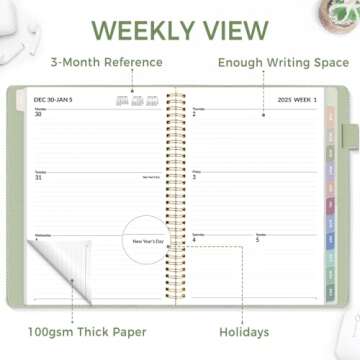 SUNEE 2025 Weekly & Monthly Planner 9"x11.2"- 12 Month (January 2025 - December 2025), Vegan Leather Cover, Pocket, Bookmark, Notes, Monthly Tab