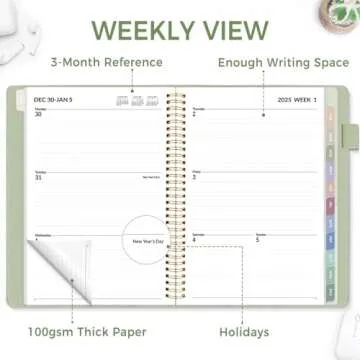 SUNEE 2025 Weekly & Monthly Planner 9"x11.2"- 12 Month (January 2025 - December 2025), Vegan Leather Cover, Pocket, Bookmark, Notes, Monthly Tab