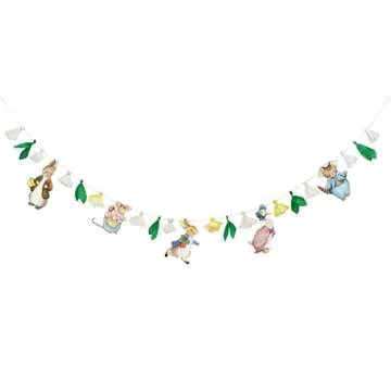 Meri Meri Peter Rabbit™ & Friends Garland (Pack of 1), 10' Strand w Excess Cord, Peter Rabbit Decor, Reusable Easter Party Garland