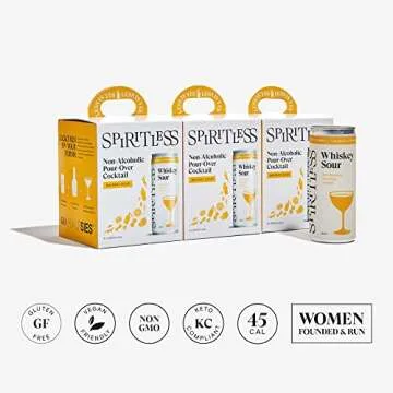 SPIRITLESS Whiskey Sour, Non-Alcoholic Pour-Over Cans, Ready to Drink Mocktail or Cocktail Mixer, Vegan, 35 Calories, 8.45 Fl Oz Cans (12 Pack)
