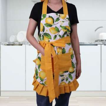 Xiabing Women's Cotton Polka Halter Apron with Pockets, Adjustable Waist Ties for Kitchen Cooking, B...