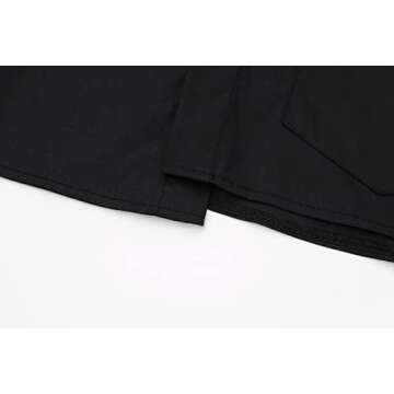 MISSACTIVER Women Solid Long Sleeve Button Up Crop Shirt Turn-Down Collar Irregular Loose Fitting Fashion Cropped Blouse Top(Medium,Black)