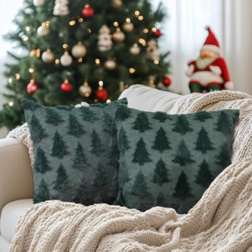 GEEORY Christmas Tree Pillow Covers 18x18 Inch Set of 2 - Plush Xmas Decor