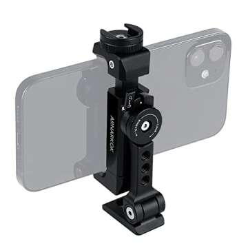 ARNARKOK Metal Phone Tripod Mount w Rotatable Cold Shoe,Compatible with iPhone Cell Phone Tripod Mou...