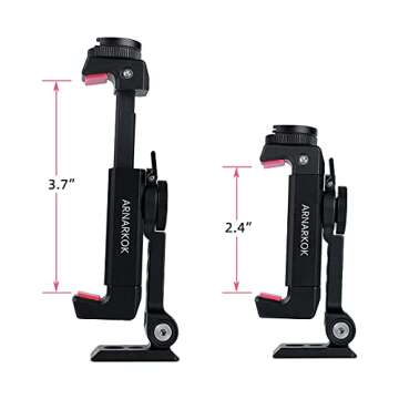 ARNARKOK Metal Phone Tripod Mount w Rotatable Cold Shoe,Compatible with iPhone Cell Phone Tripod Mount Adapter, Phone Mount for Tripod,Tripod Phone Mount,Video Vlogging Rig