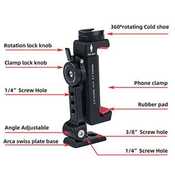 ARNARKOK Metal Phone Tripod Mount w Rotatable Cold Shoe,Compatible with iPhone Cell Phone Tripod Mount Adapter, Phone Mount for Tripod,Tripod Phone Mount,Video Vlogging Rig