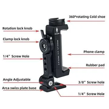 ARNARKOK Metal Phone Tripod Mount w Rotatable Cold Shoe,Compatible with iPhone Cell Phone Tripod Mount Adapter, Phone Mount for Tripod,Tripod Phone Mount,Video Vlogging Rig