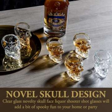 MyGift Clear Glass Novelty Skull Face Liquor Shooter Shot Glasses, Decorative Halloween Drinkware - ...