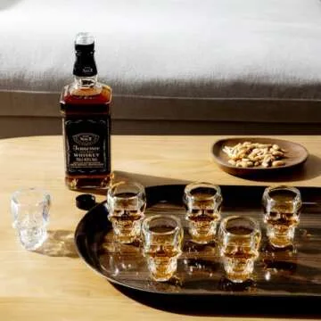 MyGift Clear Glass Novelty Skull Face Liquor Shooter Shot Glasses, Decorative Halloween Drinkware - 2.8 oz, Set of 6