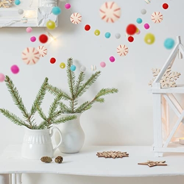 Glaciart One Peppermint Felt Ball Garland - Pompom Holiday Decoration Hand-Made from Natural Wool - Cute Hanging Decor for Christmas Tree, Mantel, Kids Bedroom, Living Room, Nursery - 7 Feet Long