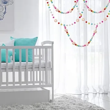 Glaciart One Peppermint Felt Ball Garland - Pompom Holiday Decoration Hand-Made from Natural Wool - Cute Hanging Decor for Christmas Tree, Mantel, Kids Bedroom, Living Room, Nursery - 7 Feet Long
