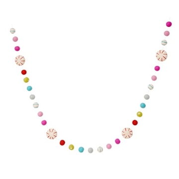 Glaciart One Peppermint Felt Ball Garland - Pompom Holiday Decoration Hand-Made from Natural Wool - Cute Hanging Decor for Christmas Tree, Mantel, Kids Bedroom, Living Room, Nursery - 7 Feet Long