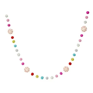 Glaciart One Peppermint Felt Ball Garland - Pompom Holiday Decoration Hand-Made from Natural Wool - Cute Hanging Decor for Christmas Tree, Mantel, Kids Bedroom, Living Room, Nursery - 7 Feet Long