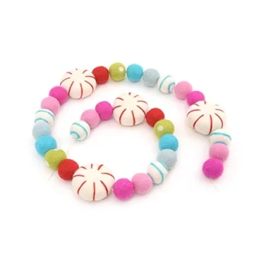 Glaciart One Peppermint Felt Ball Garland - Pompom Holiday Decoration Hand-Made from Natural Wool - Cute Hanging Decor for Christmas Tree, Mantel, Kids Bedroom, Living Room, Nursery - 7 Feet Long