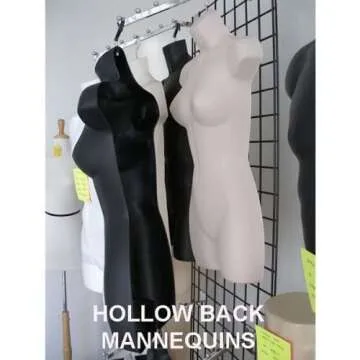 DisplayTown White Female Mannequin Hip Long Hollow Back Body Stackable Dress Form with Hanging Hook for Tshirt Display, Countertop, Craft Shows, Photos and Design, S-M Clothing Size