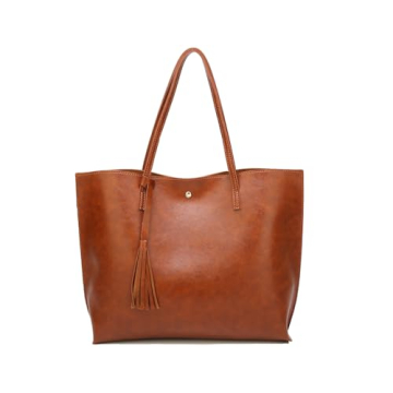 Dreubea Women's Soft Faux Leather Tote Shoulder Bag - Big Capacity Tassel Handbag