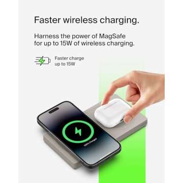 Belkin MagSafe-Compatible 2-in-1 Wireless Charger 15W, Fast Charging Station for iPhone 16, 15, 14, ...