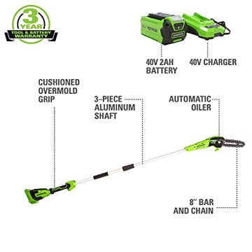 Lightweight Greenworks 40V 8-Inch Cordless Polesaw