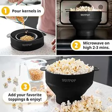 The Original HotPop Silicone Popcorn Maker - Microwave Popcorn Popper - Collapsible Bowl, Heat-Resistant, Easy to Clean, Ideal for Family Movie Nights, 15-Cup Capacity - Black