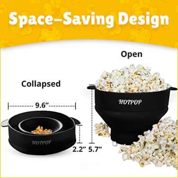 The Original HotPop Silicone Popcorn Maker - Microwave Popcorn Popper - Collapsible Bowl, Heat-Resistant, Easy to Clean, Ideal for Family Movie Nights, 15-Cup Capacity - Black