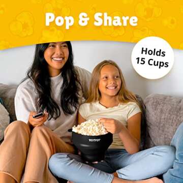 The Original HotPop Silicone Popcorn Maker - Microwave Popcorn Popper - Collapsible Bowl, Heat-Resistant, Easy to Clean, Ideal for Family Movie Nights, 15-Cup Capacity - Black