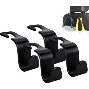 Amooca 4 Pack Car Headrest Hooks for Handbag Storage