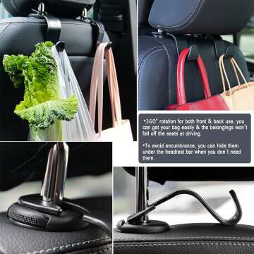 Amooca 4 Pack Car Headrest Hooks for Handbag Storage