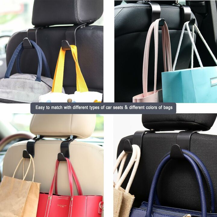 Amooca 4 Pack Car Headrest Hooks for Handbag Storage