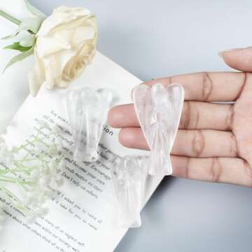 Clear Quartz Gemstone Pocket Angel Healing Figurine, Hand Carved Guardian Angel - Crystals for Positive Energy, Handmade Mini Statue for Love, Peace & Healing, Natural Gemstone Healing Figurine