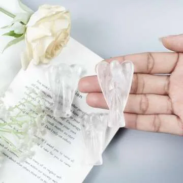 Clear Quartz Gemstone Pocket Angel Healing Figurine, Hand Carved Guardian Angel - Crystals for Positive Energy, Handmade Mini Statue for Love, Peace & Healing, Natural Gemstone Healing Figurine