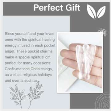 Clear Quartz Gemstone Pocket Angel Healing Figurine, Hand Carved Guardian Angel - Crystals for Positive Energy, Handmade Mini Statue for Love, Peace & Healing, Natural Gemstone Healing Figurine