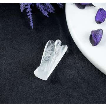 Clear Quartz Gemstone Pocket Angel Healing Figurine, Hand Carved Guardian Angel - Crystals for Positive Energy, Handmade Mini Statue for Love, Peace & Healing, Natural Gemstone Healing Figurine