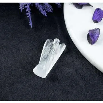 Clear Quartz Gemstone Pocket Angel Healing Figurine, Hand Carved Guardian Angel - Crystals for Positive Energy, Handmade Mini Statue for Love, Peace & Healing, Natural Gemstone Healing Figurine