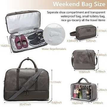 Wogarl 4PCS Faux Leather Weekender Bag for Women Men Large Overnight Bag Travel Duffel Bag with Shoe Compartment Toiletry Satchel Bag Carry On Bag Fit 21" Laptop(Grey)