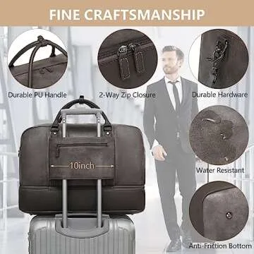 Wogarl 4PCS Faux Leather Weekender Bag for Women Men Large Overnight Bag Travel Duffel Bag with Shoe Compartment Toiletry Satchel Bag Carry On Bag Fit 21" Laptop(Grey)
