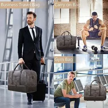 Wogarl 4PCS Faux Leather Weekender Bag for Women Men Large Overnight Bag Travel Duffel Bag with Shoe Compartment Toiletry Satchel Bag Carry On Bag Fit 21" Laptop(Grey)