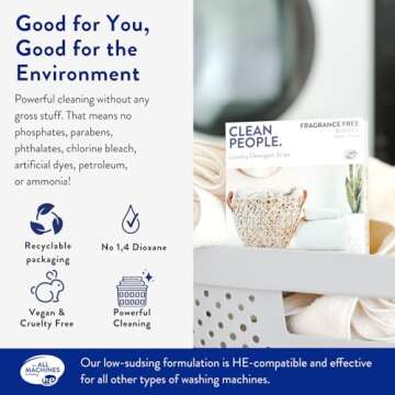 The Clean People Fragrance Free Laundry Detergent Sheets - Laundry Soap - Ultra Concentrated, Recycl...