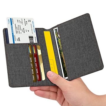 Fintie Passport Holder, Slim Travel Wallet RFID Blocking Card Case Cover Passport Cover Protector Essentials with Credit Card Slots for Women/Men, Denim Charcoal Brown