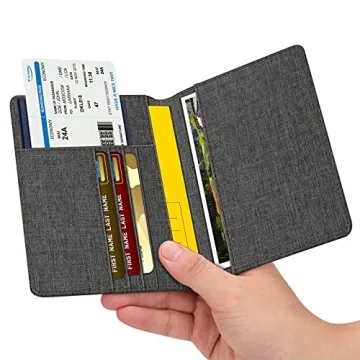 Fintie Passport Holder, Slim Travel Wallet RFID Blocking Card Case Cover Passport Cover Protector Essentials with Credit Card Slots for Women/Men, Denim Charcoal Brown