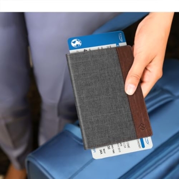 Fintie Passport Holder, Slim Travel Wallet RFID Blocking Card Case Cover Passport Cover Protector Essentials with Credit Card Slots for Women/Men, Denim Charcoal Brown