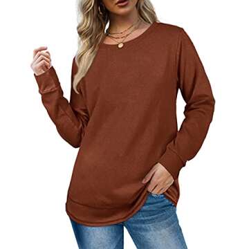 Dofaoo Tunic Tops for Leggings for Women Long Sleeve Shirts Chic Sweatshirt Dressy Caramel L