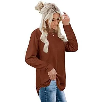 Dofaoo Tunic Tops for Leggings for Women Long Sleeve Shirts Chic Sweatshirt Dressy Caramel L