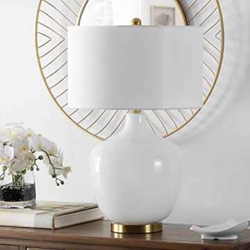 SAFAVIEH Lighting Collection Eugenie Modern Contemporary Antique White Glass Gourd 27-inchBedroom Li...