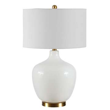 SAFAVIEH Lighting Collection Eugenie Modern Contemporary Antique White Glass Gourd 27-inchBedroom Living Room Home Office Desk Nightstand Table Lamp (LED Bulb Included)