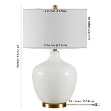 SAFAVIEH Lighting Collection Eugenie Modern Contemporary Antique White Glass Gourd 27-inchBedroom Living Room Home Office Desk Nightstand Table Lamp (LED Bulb Included)