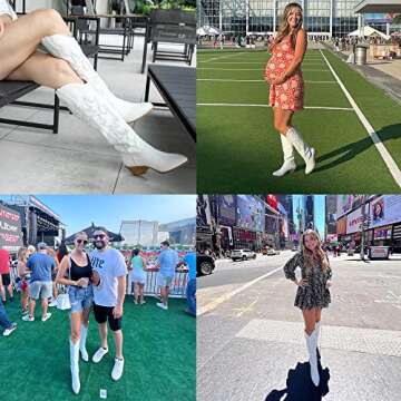 Athlefit Cowboy Boots For Women Knee High Pointed Toe Western Cowgirl Boots Chunky Heel Embroidery Fashion Fall Boots for Ladies Black Size 9