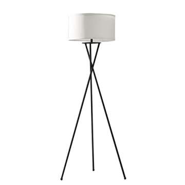 Brightech Jaxon LED Floor lamp, Modern Lamp for Living Rooms & Offices, Tall Lamp with Contemporary Drum Shade, Gold Tripod Standing Lamp for Bedroom Reading, Great Living Room Decor - Black