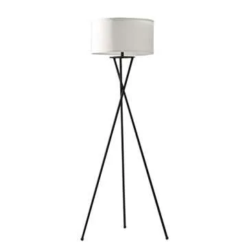 Brightech Jaxon LED Floor lamp, Modern Lamp for Living Rooms & Offices, Tall Lamp with Contemporary Drum Shade, Gold Tripod Standing Lamp for Bedroom Reading, Great Living Room Decor - Black
