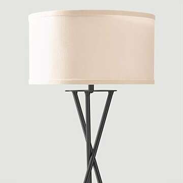 Brightech Jaxon LED Floor lamp, Modern Lamp for Living Rooms & Offices, Tall Lamp with Contemporary Drum Shade, Gold Tripod Standing Lamp for Bedroom Reading, Great Living Room Decor - Black