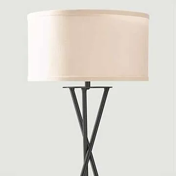 Brightech Jaxon LED Floor lamp, Modern Lamp for Living Rooms & Offices, Tall Lamp with Contemporary Drum Shade, Gold Tripod Standing Lamp for Bedroom Reading, Great Living Room Decor - Black